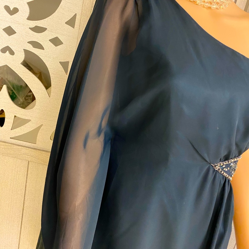 Free People Navy Sheer Over Cocktail Dress with Side Sequins & Beads Size 2 - Picture 4 of 9